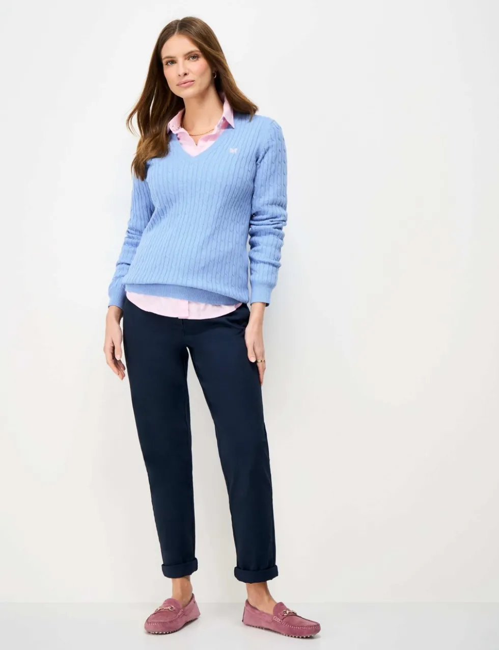 Cotton Rich Cable Knit V-Neck Jumper