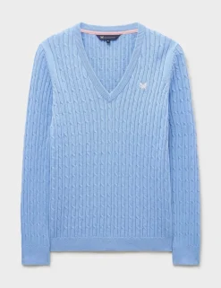 Cotton Rich Cable Knit V-Neck Jumper
