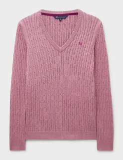 Cotton Rich Cable Knit V-Neck Jumper