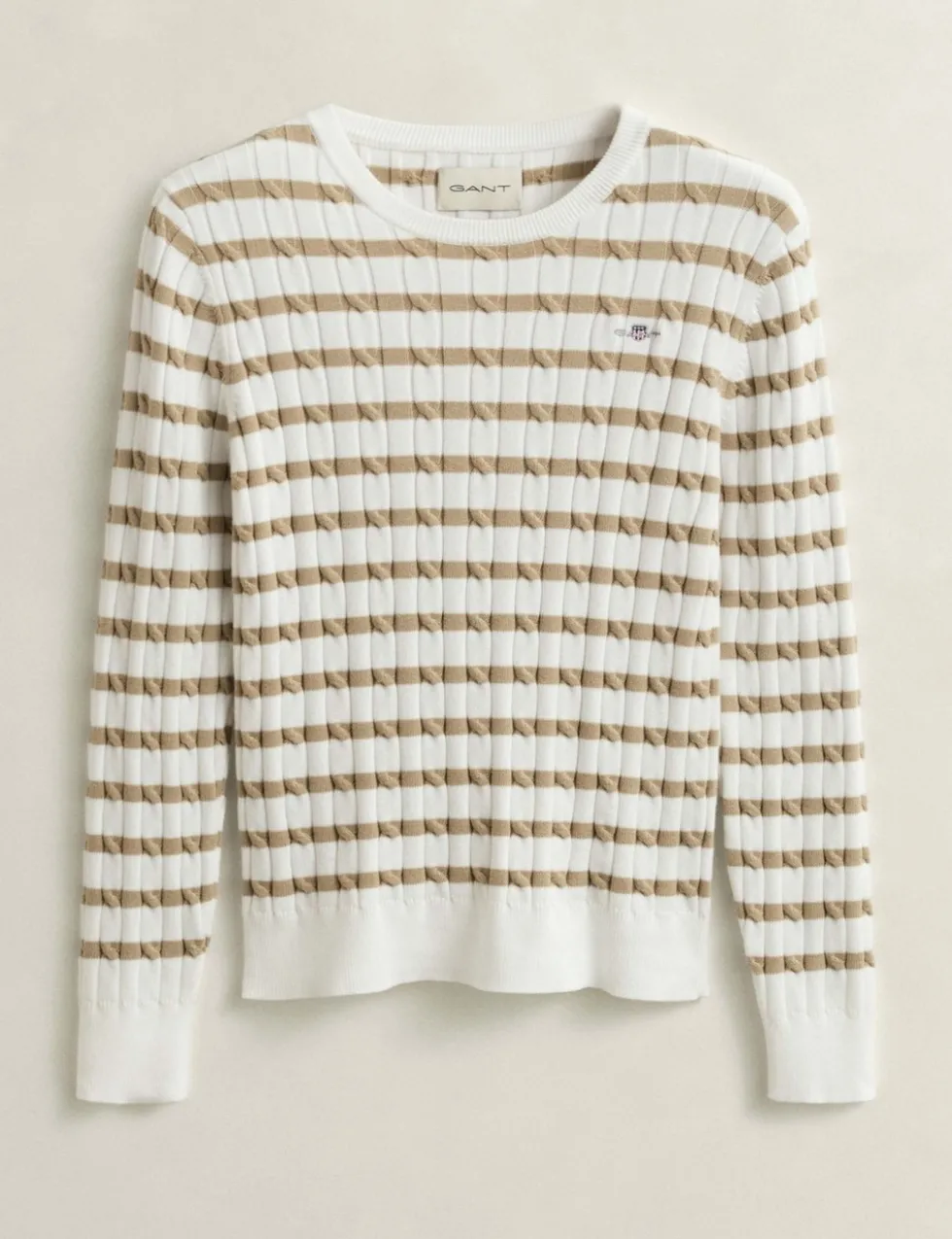 Cotton Rich Cable Striped Crew Neck Jumper