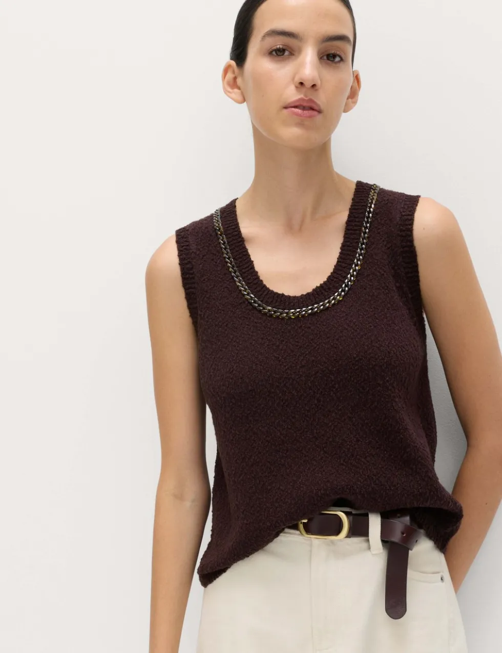 Cotton Rich Chain Trim Knitted Vest