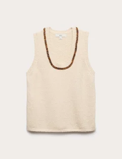 Cotton Rich Chain Trim Knitted Vest