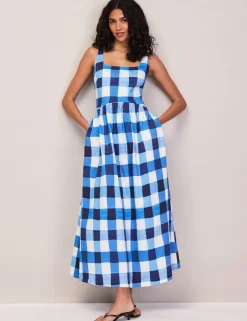 Cotton Rich Checked Midaxi Waisted Dress