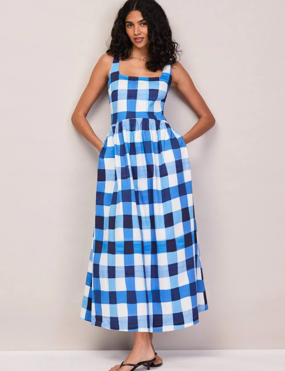 Cotton Rich Checked Midaxi Waisted Dress