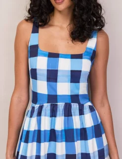 Cotton Rich Checked Midaxi Waisted Dress
