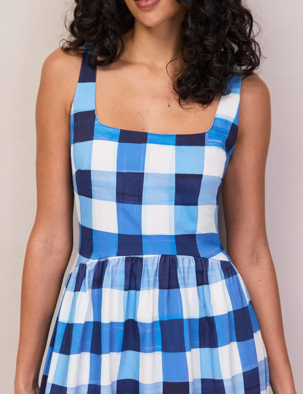 Cotton Rich Checked Midaxi Waisted Dress