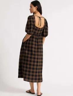 Cotton Rich Checked Midi Waisted Dress