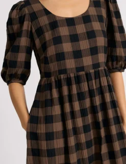 Cotton Rich Checked Midi Waisted Dress