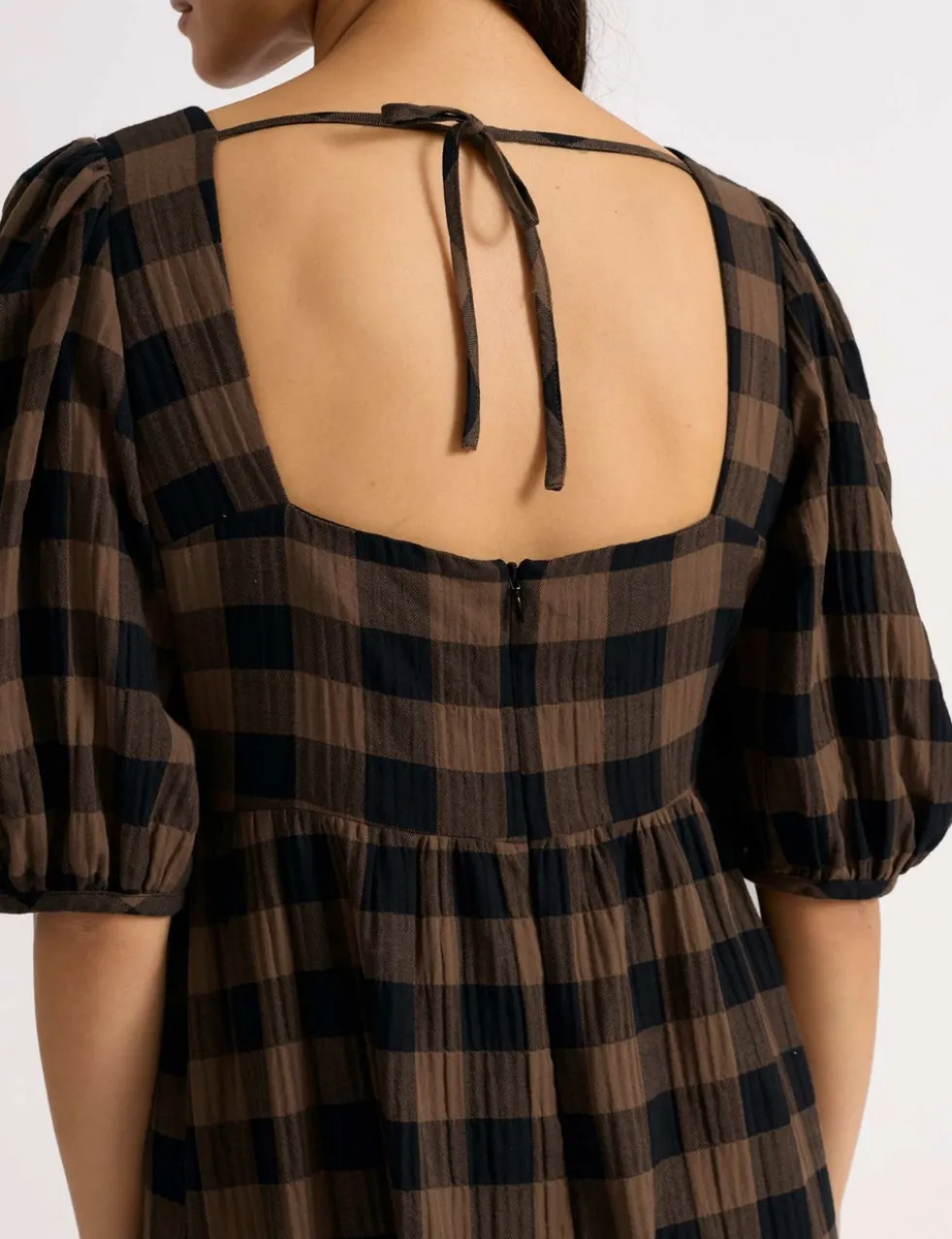 Cotton Rich Checked Midi Waisted Dress