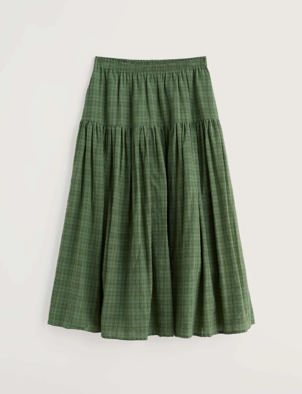 Cotton Rich Checked Midi A-Line Tiered Skirt
