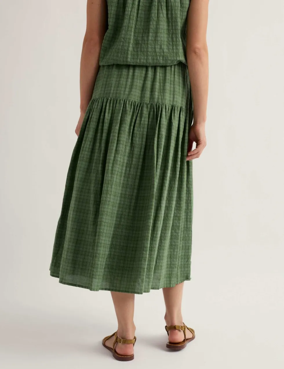 Cotton Rich Checked Midi A-Line Tiered Skirt
