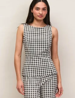 Cotton Rich Checked Peplum Top