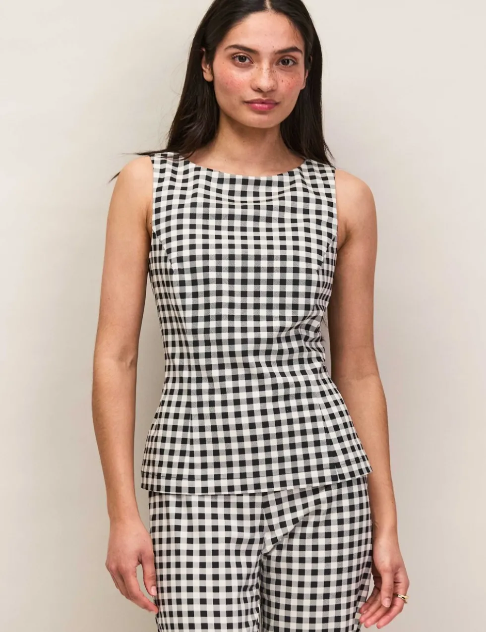 Cotton Rich Checked Peplum Top