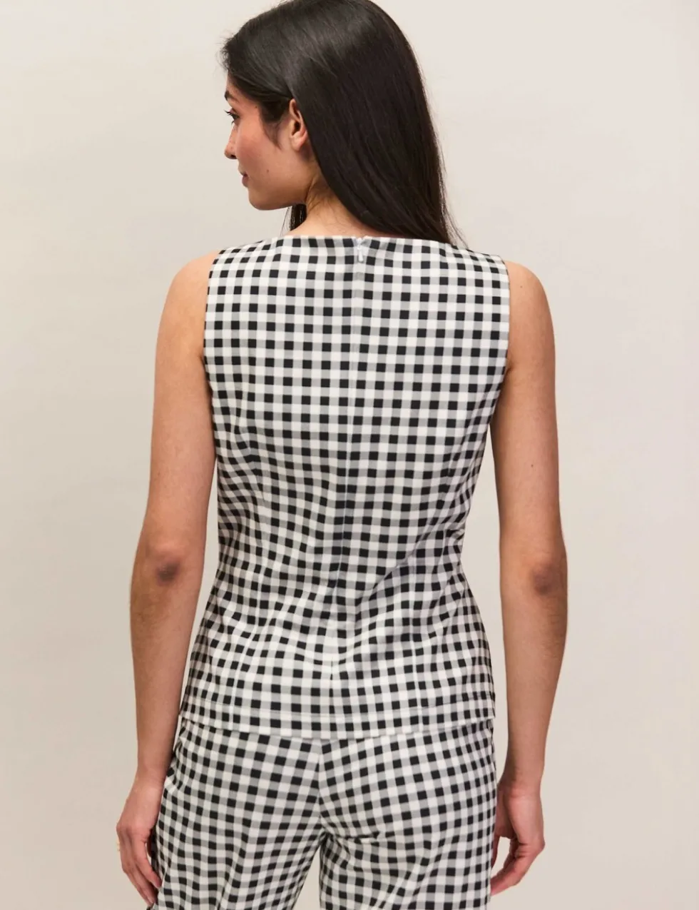 Cotton Rich Checked Peplum Top