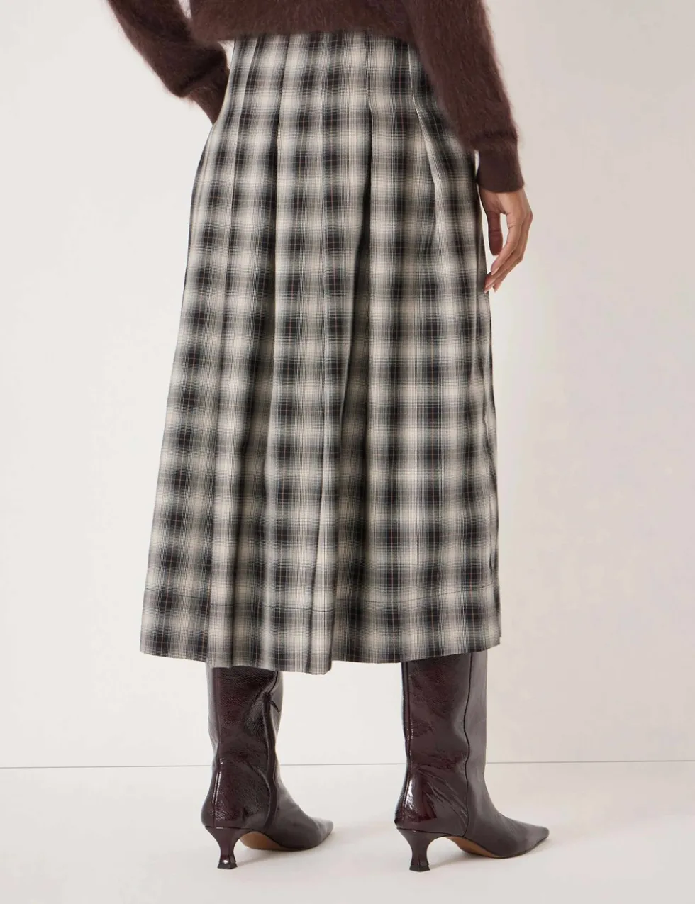 Cotton Rich Checked Pleated Midi Skirt