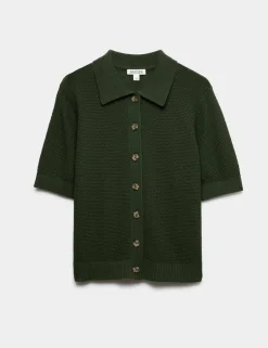 Cotton Rich Collared Cardigan with Silk