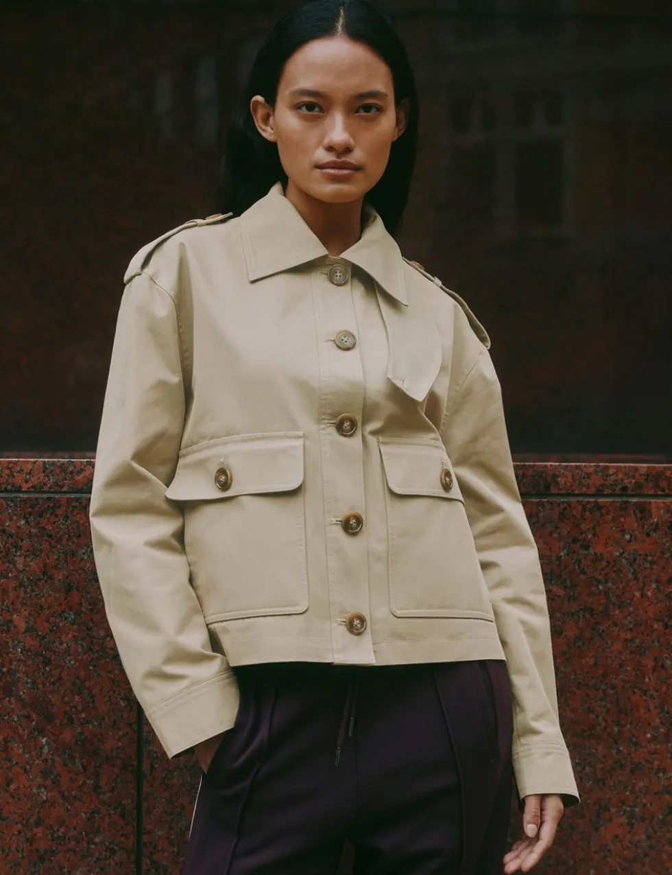 Cotton Rich Collared Cropped Trench Coat