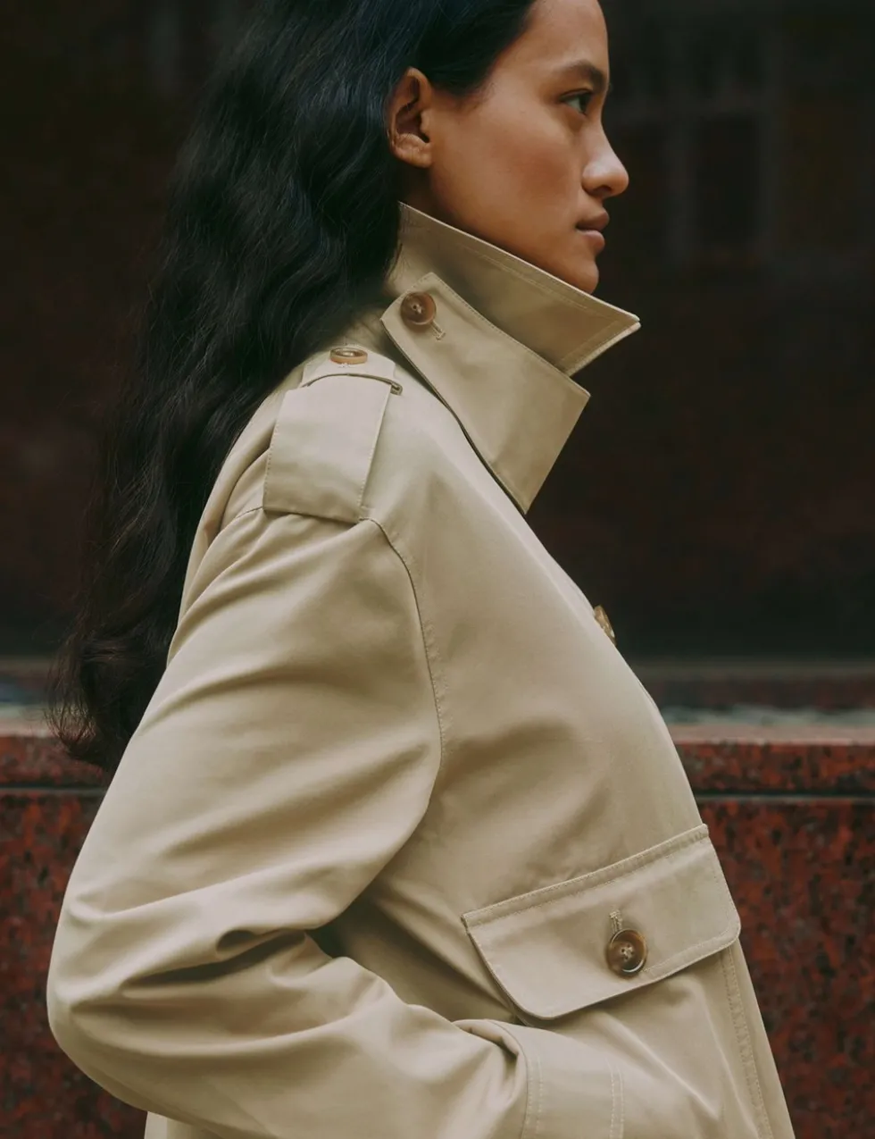Cotton Rich Collared Cropped Trench Coat