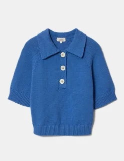 Cotton Rich Collared Knitted Top