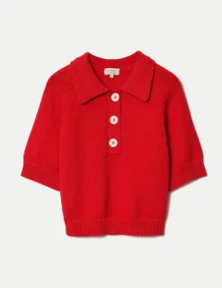 Cotton Rich Collared Knitted Top
