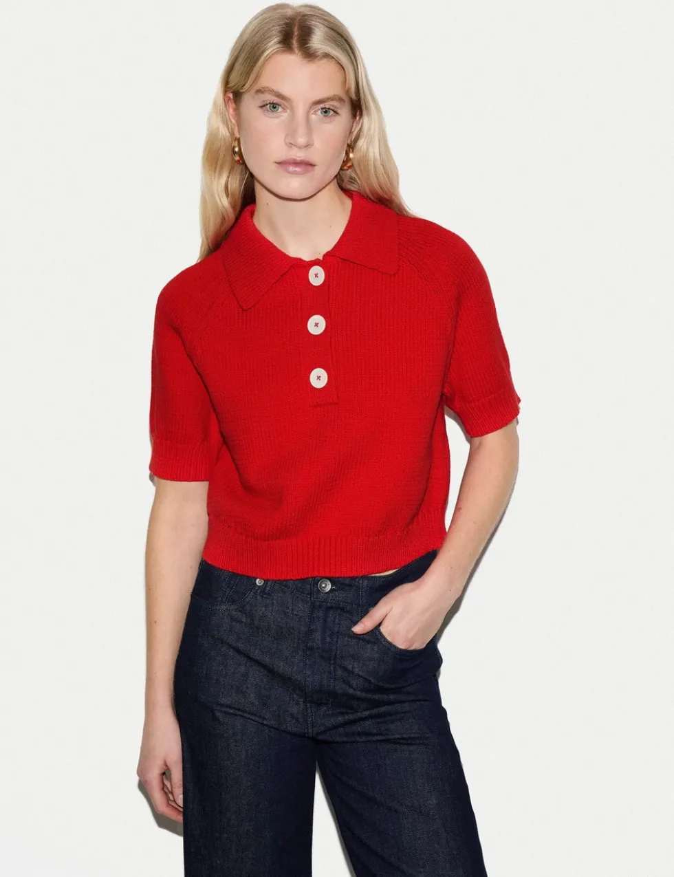 Cotton Rich Collared Knitted Top
