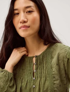 Cotton Rich Crew Neck Blouse