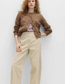 Cotton Rich Crew Neck Button Front Cardigan