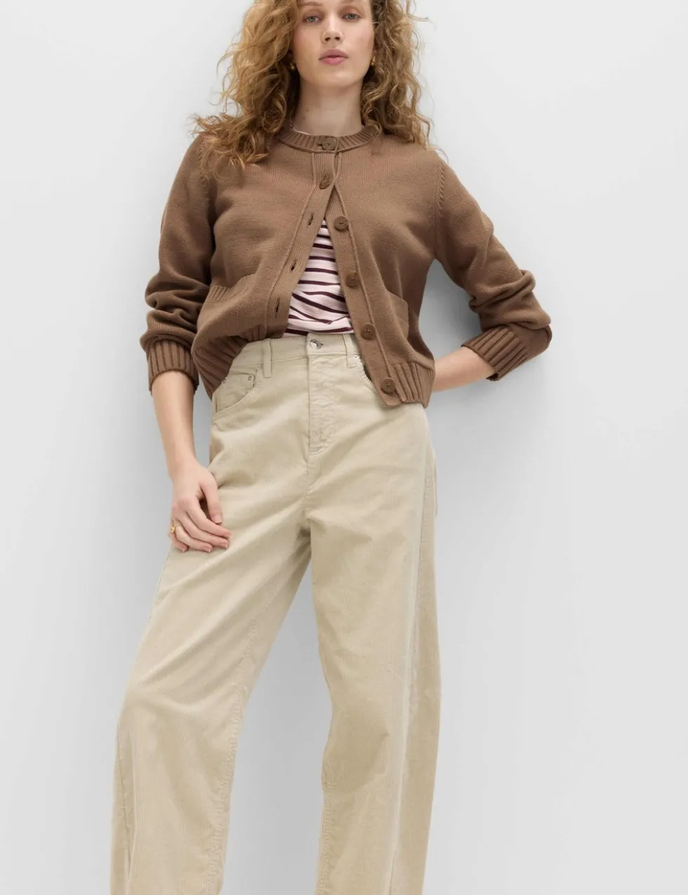 Cotton Rich Crew Neck Button Front Cardigan