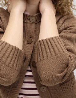 Cotton Rich Crew Neck Button Front Cardigan
