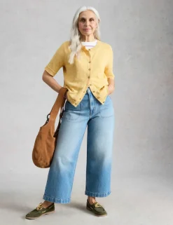 Cotton Rich Crew Neck Button Front Cardigan