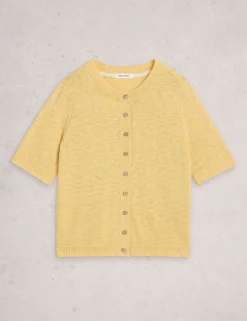 Cotton Rich Crew Neck Button Front Cardigan