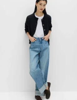 Cotton Rich Crew Neck Button Front Cardigan