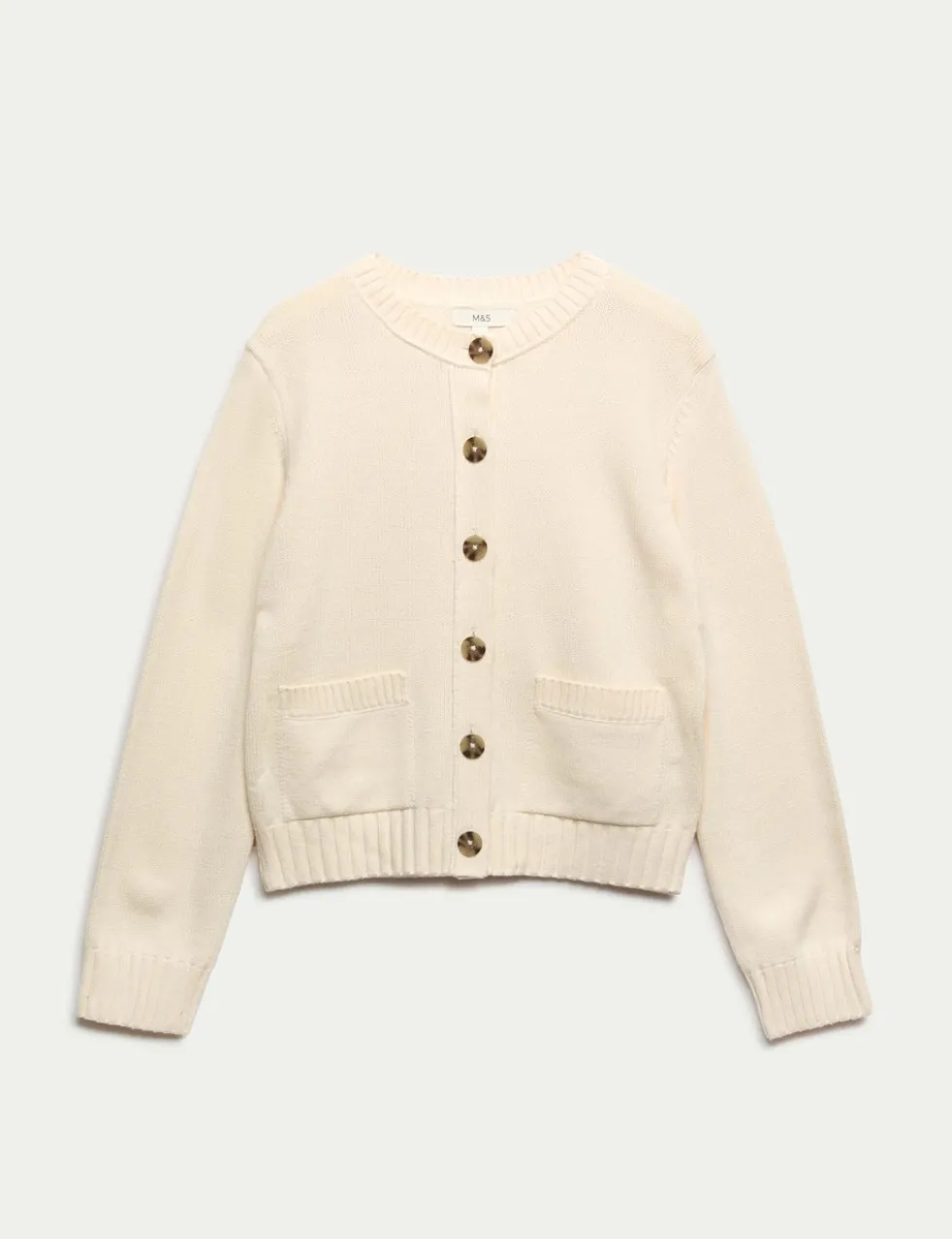 Cotton Rich Crew Neck Button Front Cardigan