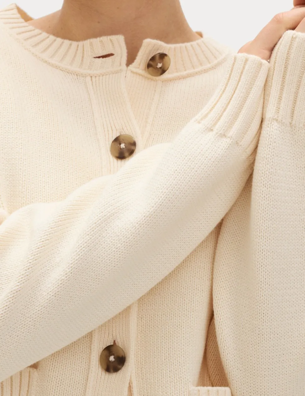 Cotton Rich Crew Neck Button Front Cardigan
