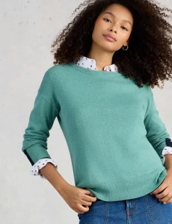 Cotton Rich Crew Neck Stepped Hem Jumper