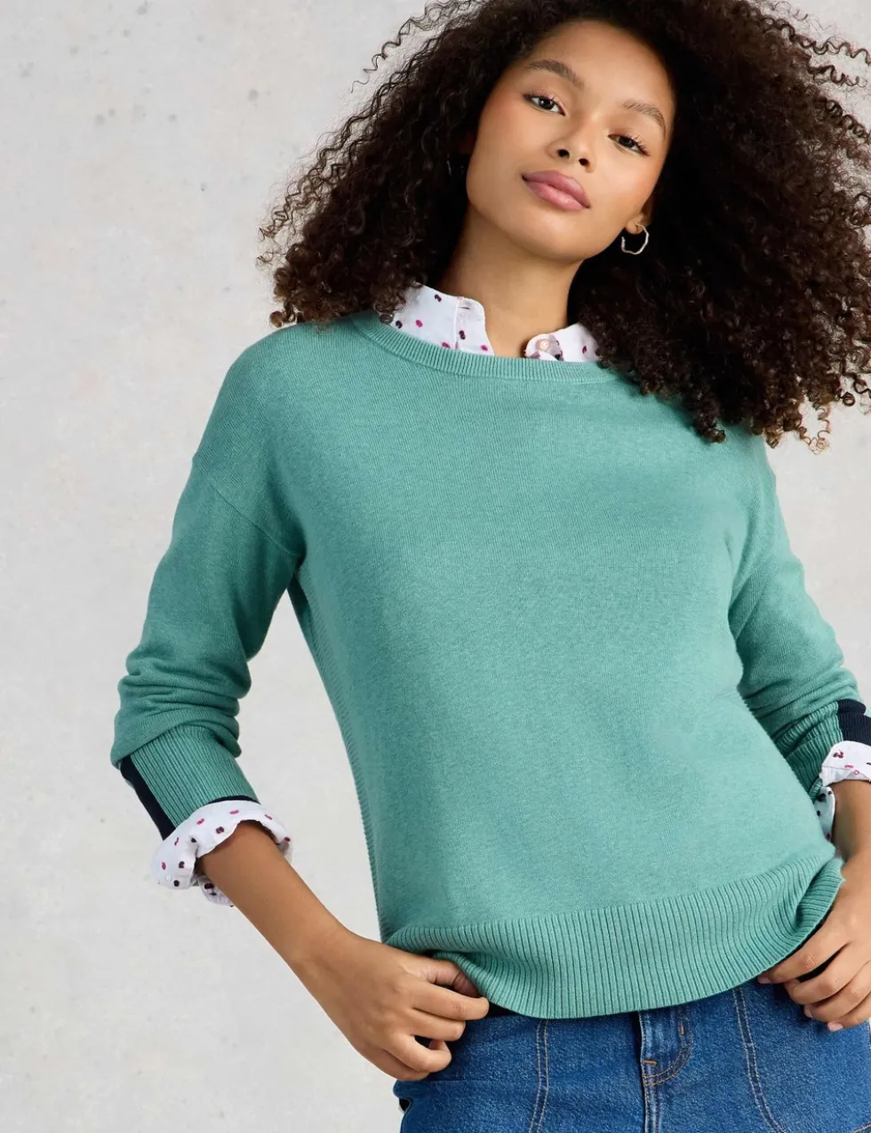 Cotton Rich Crew Neck Stepped Hem Jumper