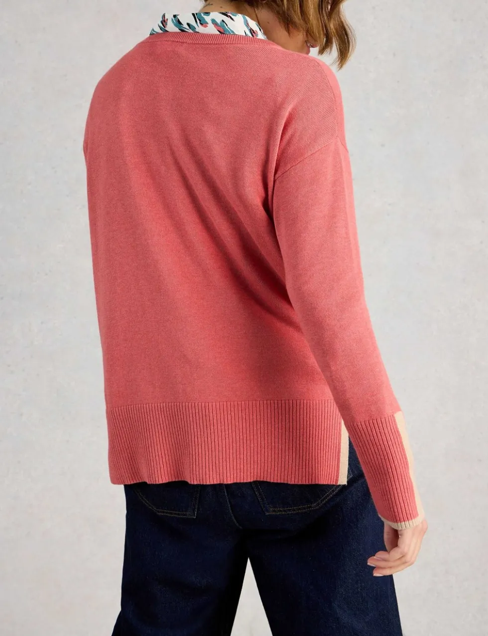Cotton Rich Crew Neck Stepped Hem Jumper
