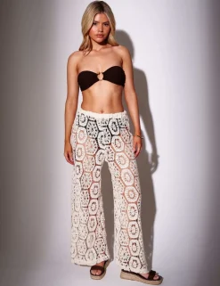 Cotton Rich Crochet Style Wide Leg Trousers