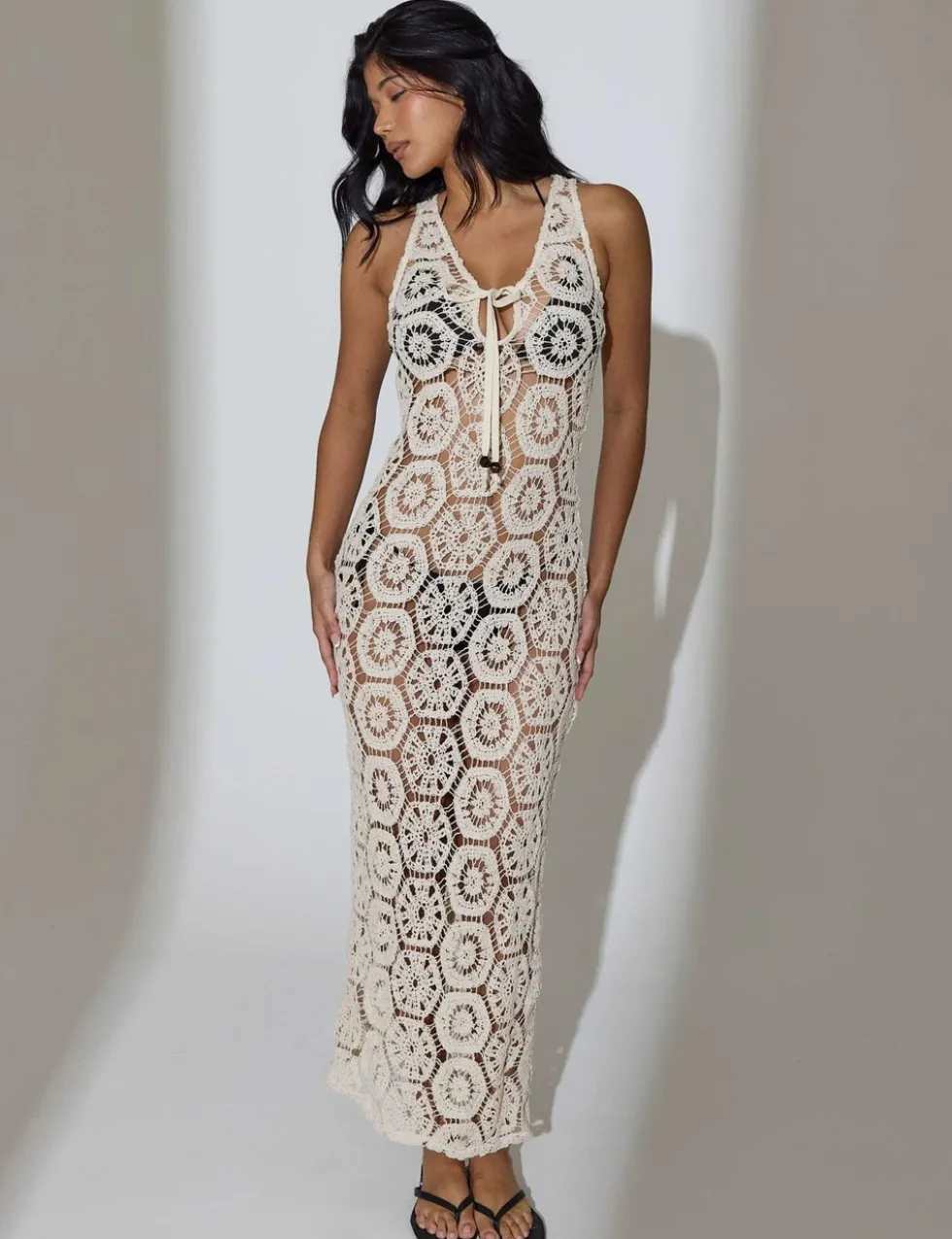 Cotton Rich Crochet Style Maxi Beach Dress