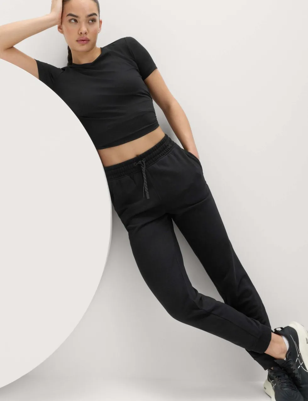 Cotton Rich Cuffed High Waisted Tapered Joggers