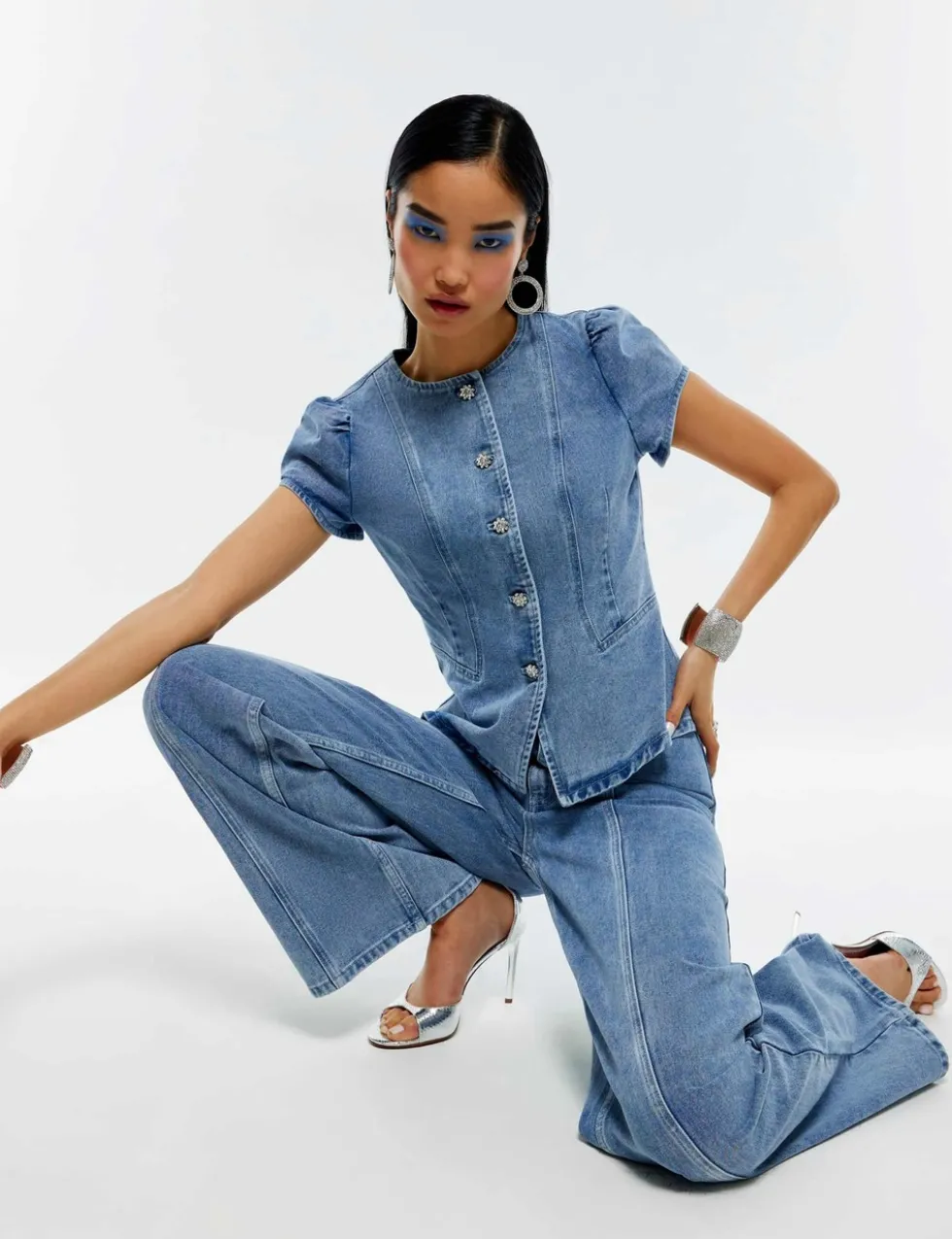 Cotton Rich Denim Button Through Top