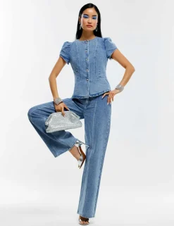 Cotton Rich Denim Button Through Top