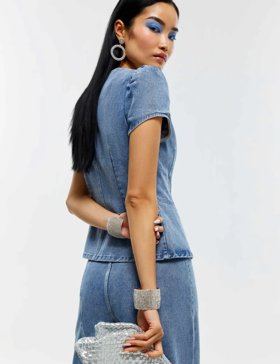 Cotton Rich Denim Button Through Top