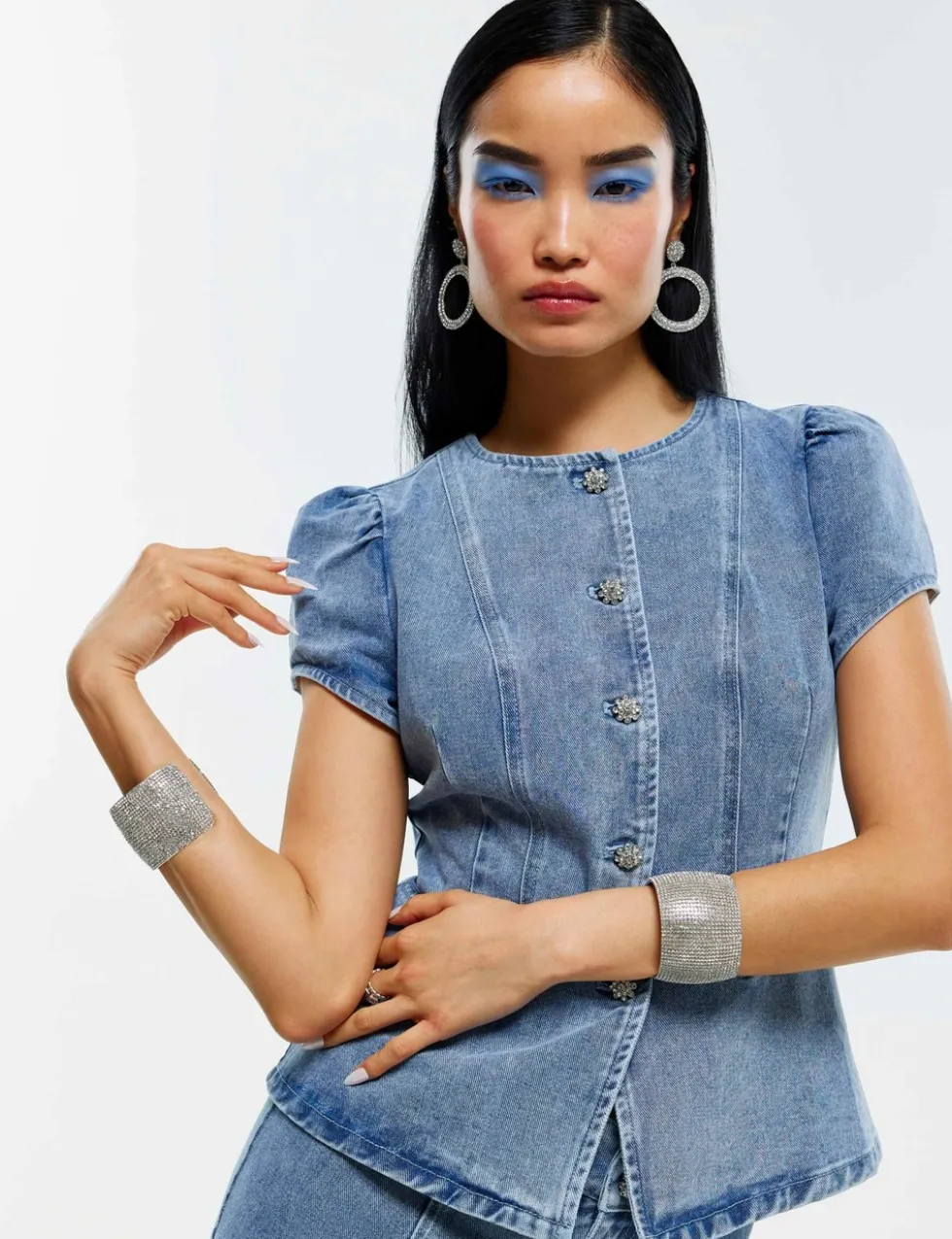 Cotton Rich Denim Button Through Top