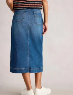 Cotton Rich Denim Front Split Midi Skirt