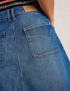 Cotton Rich Denim Front Split Midi Skirt