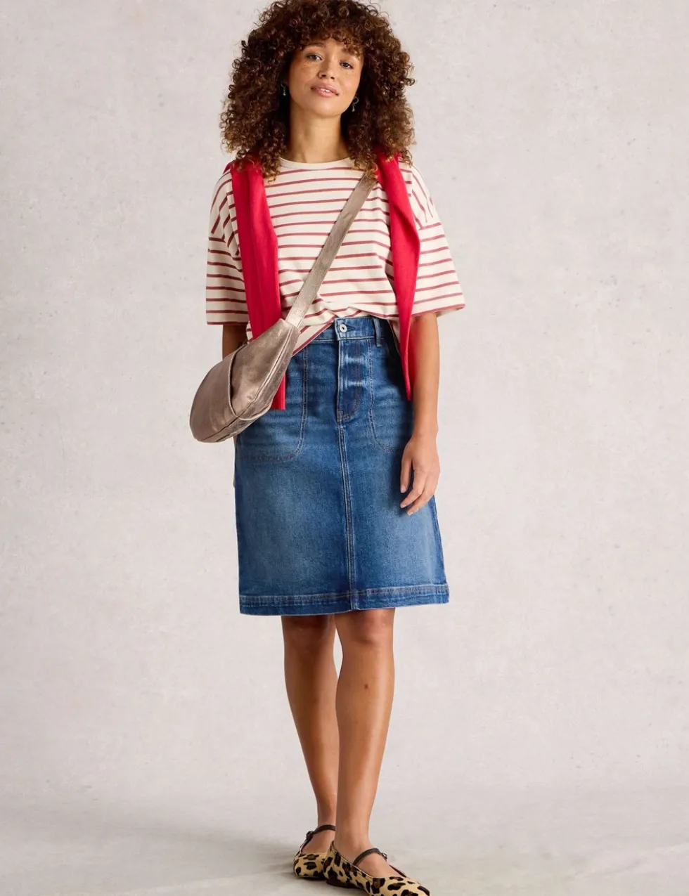 Cotton Rich Denim Knee Length Skirt