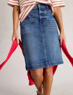 Cotton Rich Denim Knee Length Skirt