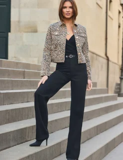 Cotton RIch Denim Leopard Print Jacket