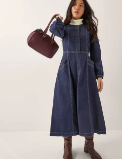 Cotton Rich Denim Midi Waisted Dress